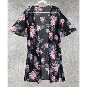 Moral Fiber Floral Mesh Open Front Flutter Sleeve Duster Cover Up Womens Size 2X